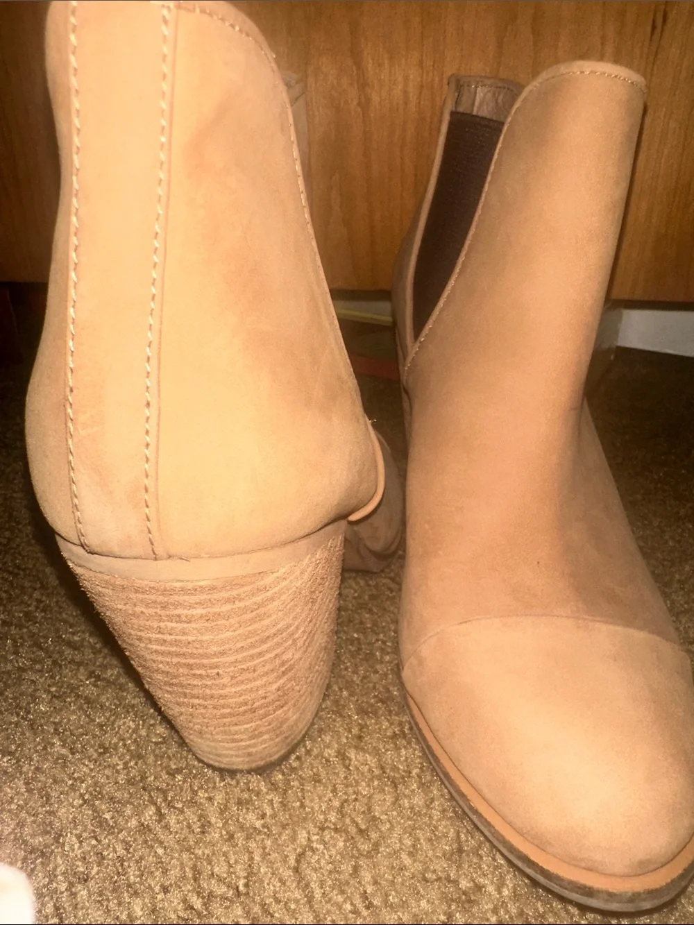 Vince Camuto Taupe Suede Ankle Booties with Block Heel
